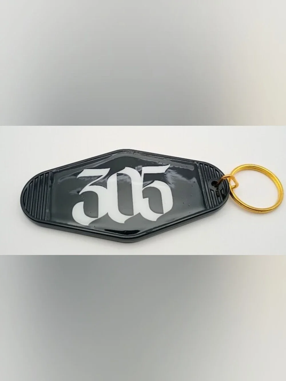 Black '305' Keychain Phone Accessory with Gold Ring